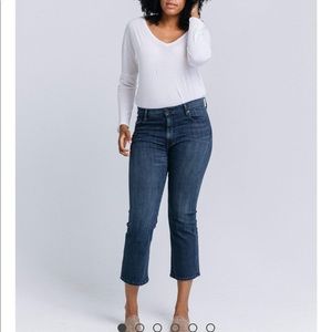 ABLE highrise kick crop jeans with raw hem